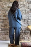 Lindin Linen Blend Crochet Flower Top Washed Navy